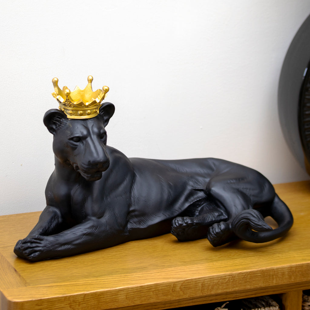 Black Lioness Ornament With Gold Crown