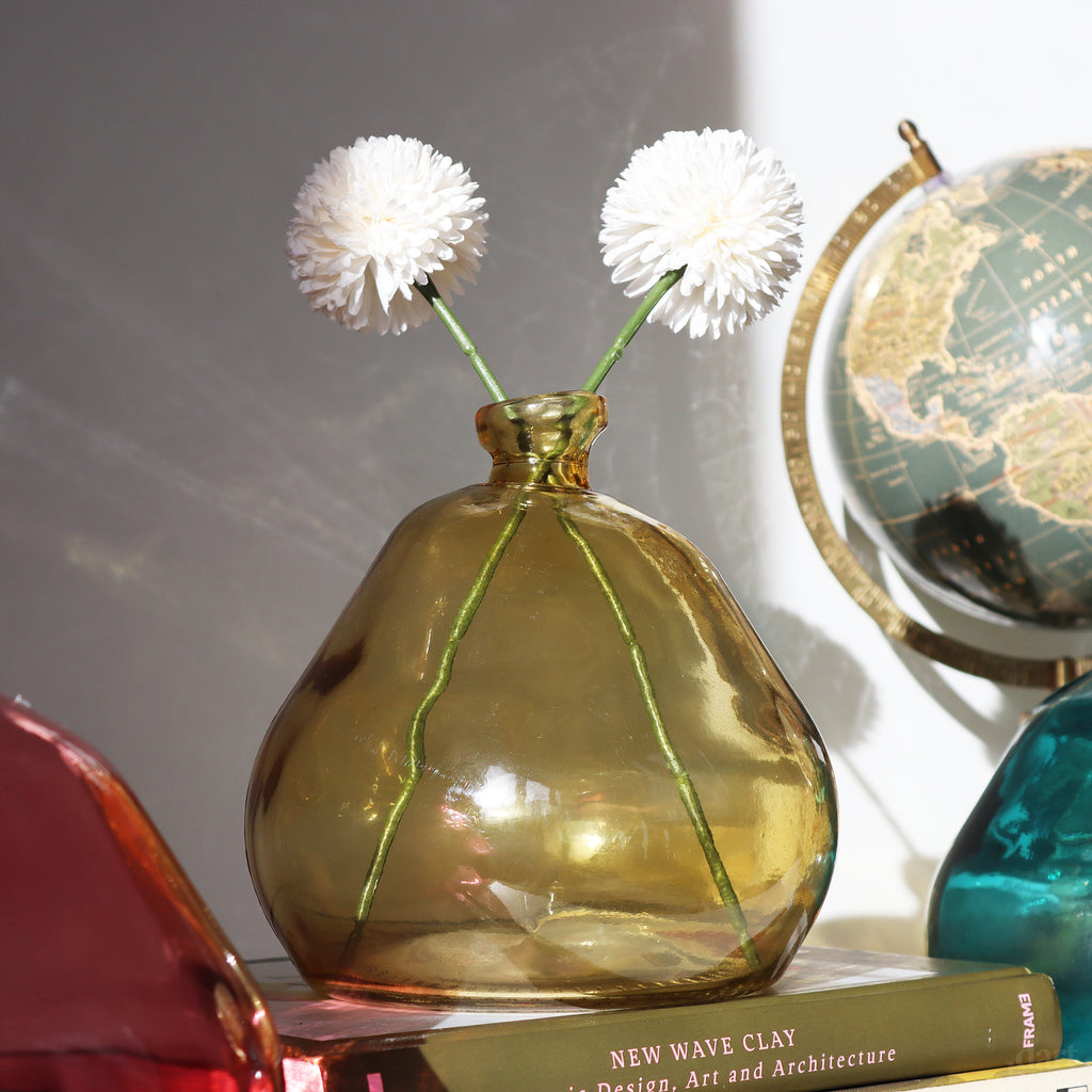 Eclectic Yellow Glass Bubble Bottle Vase