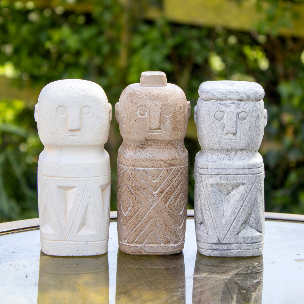 Set Of 3 Cement Ancient Monk Figurines