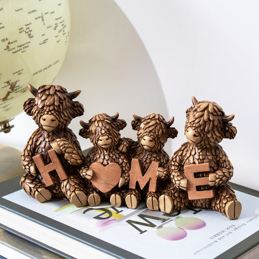 Highland Cow Family Home Figurine