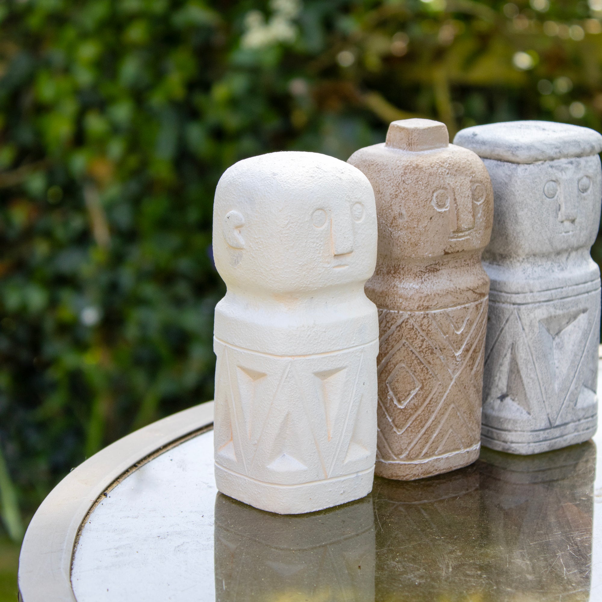 Set Of 3 Cement Ancient Monk Figurines