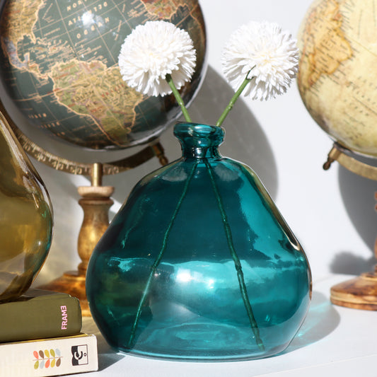 Eclectic Blue Glass Bubble Bottle Vase