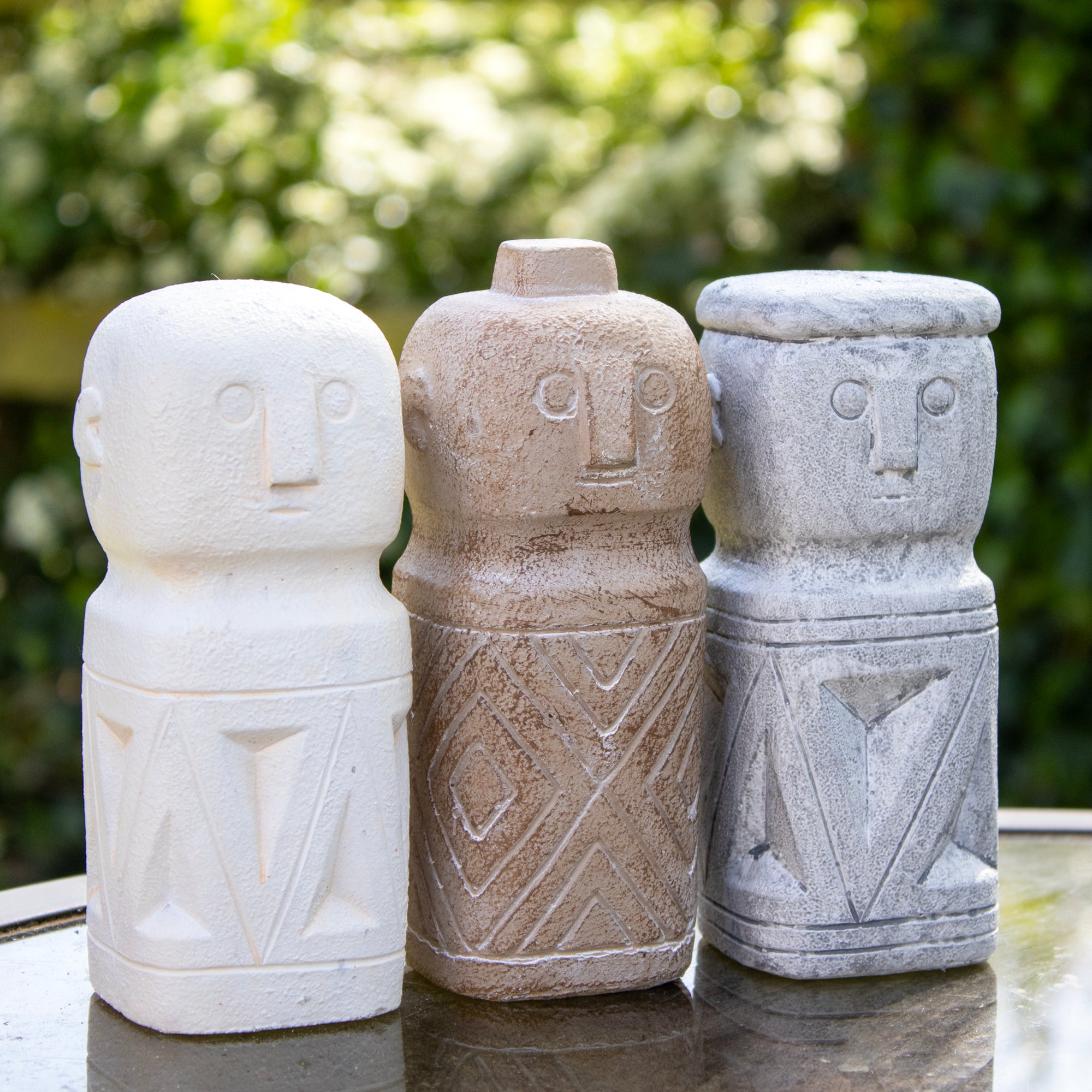 Set Of 3 Cement Ancient Monk Figurines
