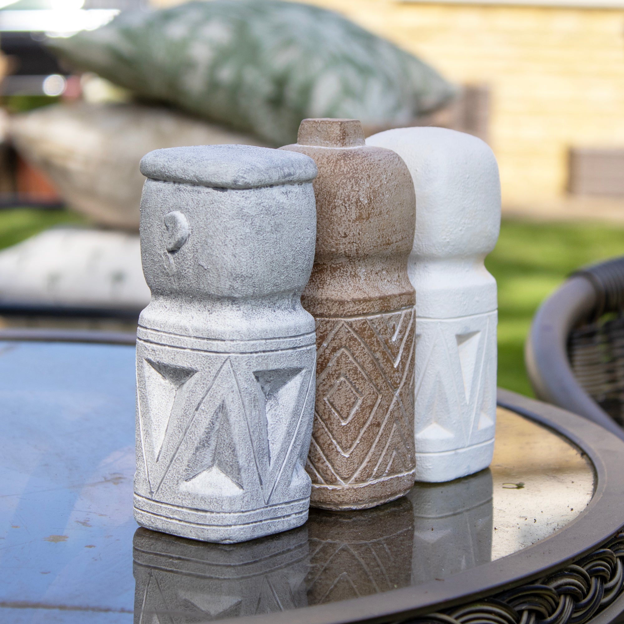 Set Of 3 Cement Ancient Monk Figurines