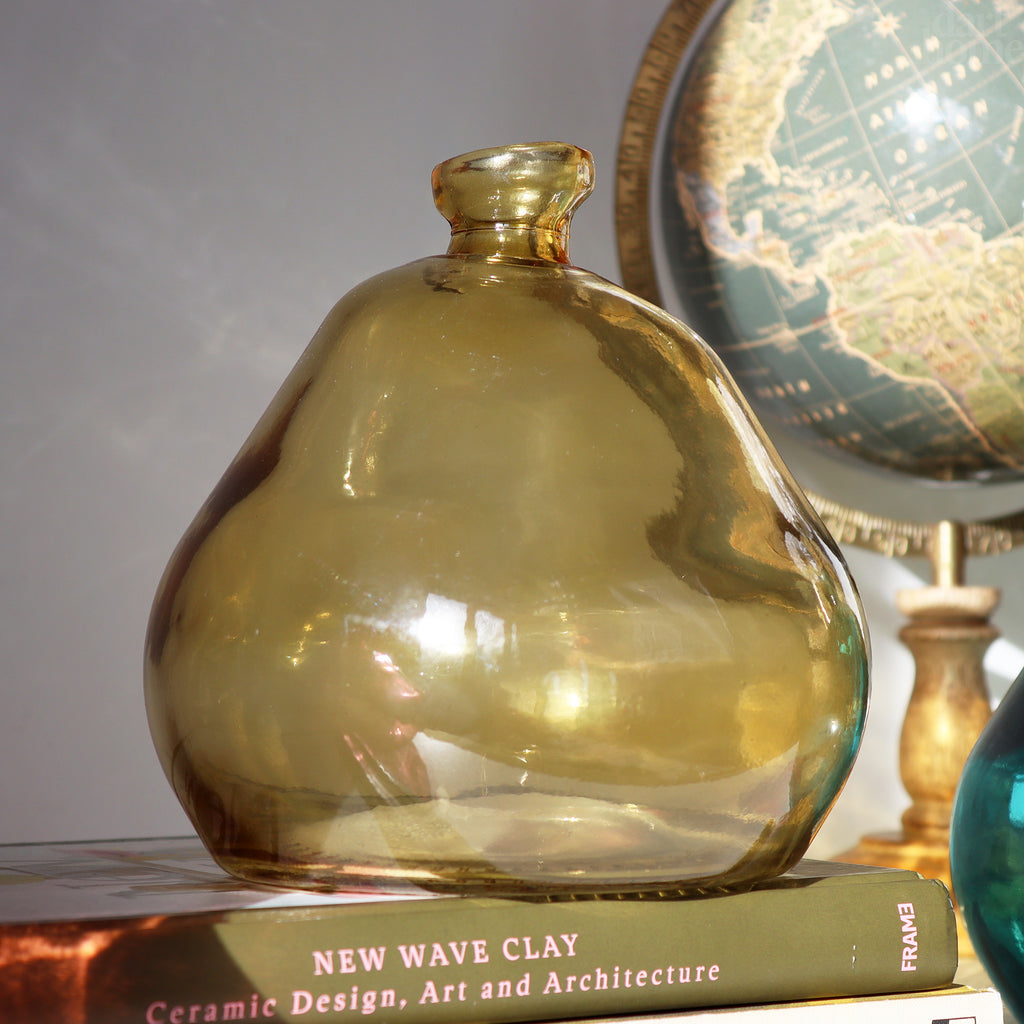 Eclectic Yellow Glass Bubble Bottle Vase