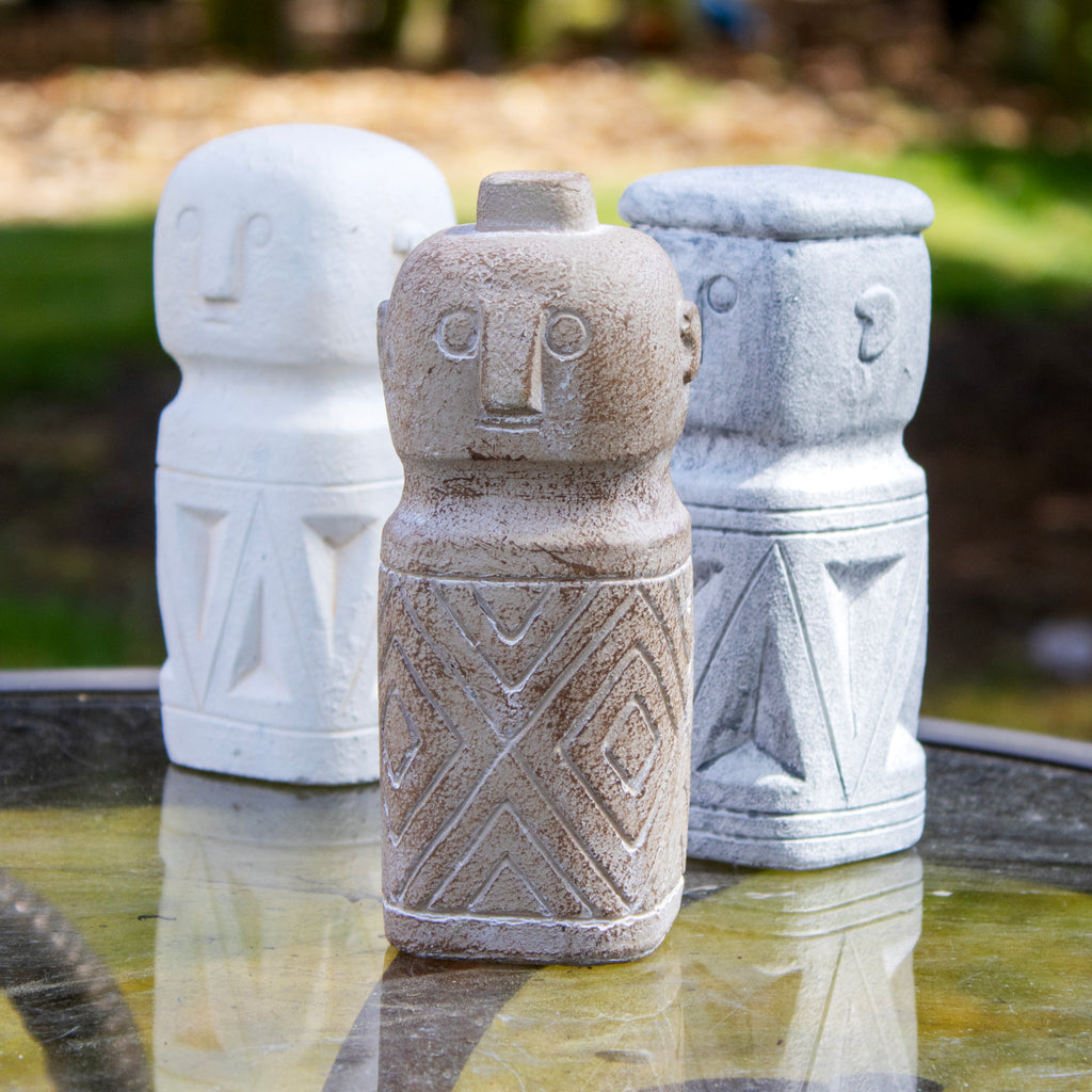 Set Of 3 Cement Ancient Monk Figurines