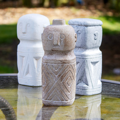 Set Of 3 Cement Ancient Monk Figurines