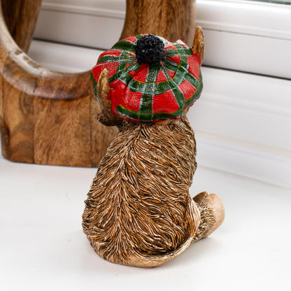 Red Tartan Highland Cow Boy Figurine