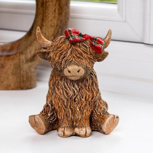 Tartan Highland Cow Princess Figurine