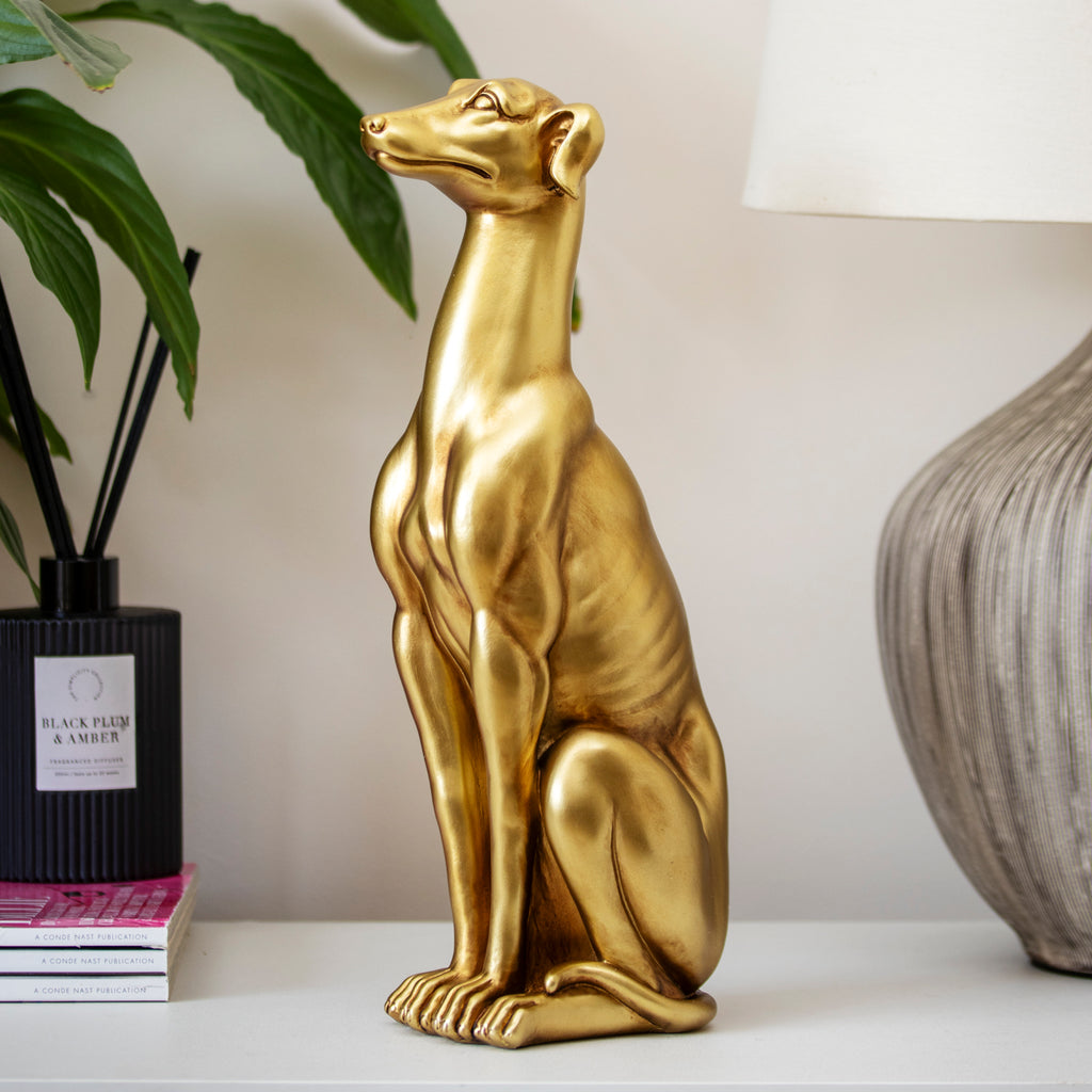 Golden Sitting Greyhound Dog Ornament