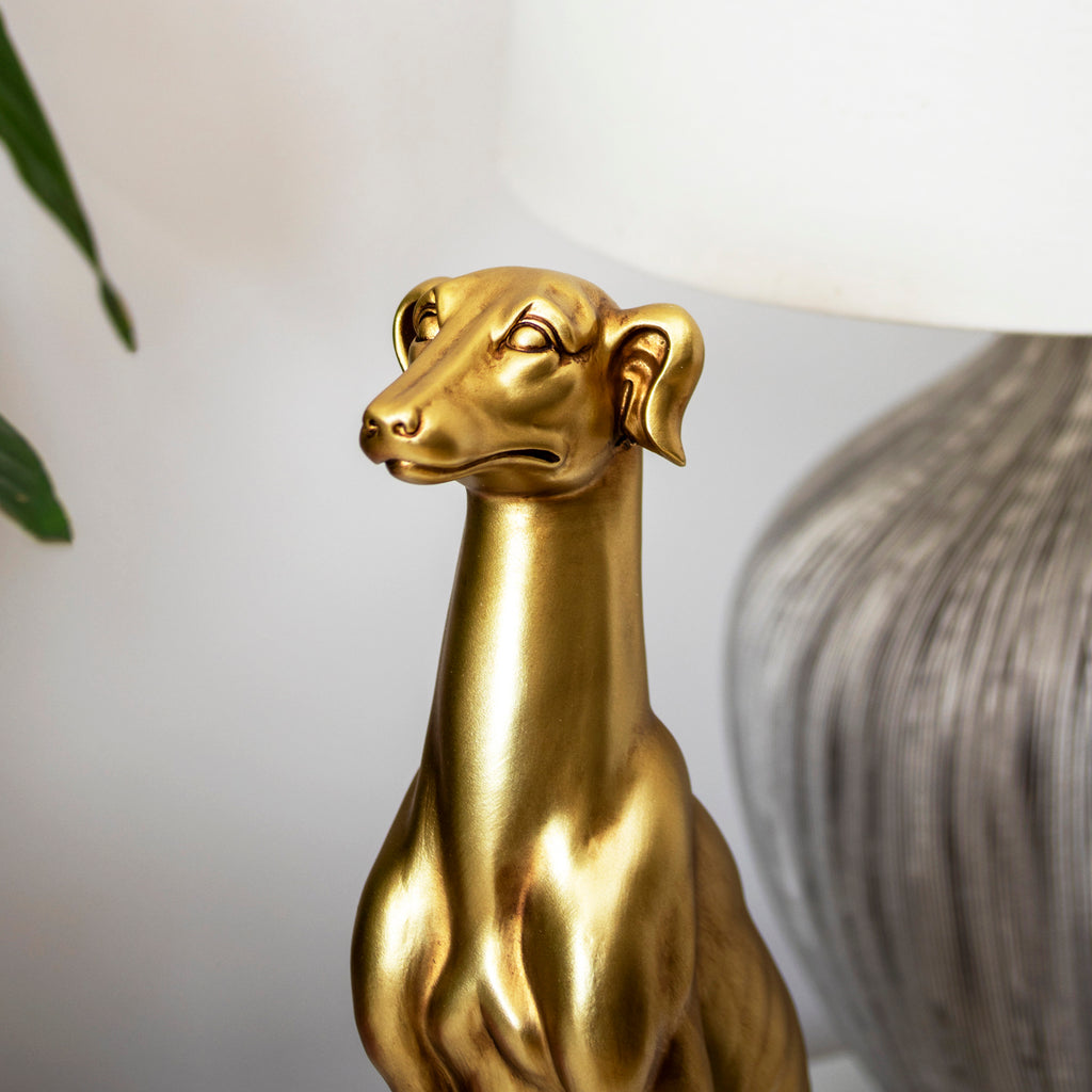 Golden Sitting Greyhound Dog Ornament