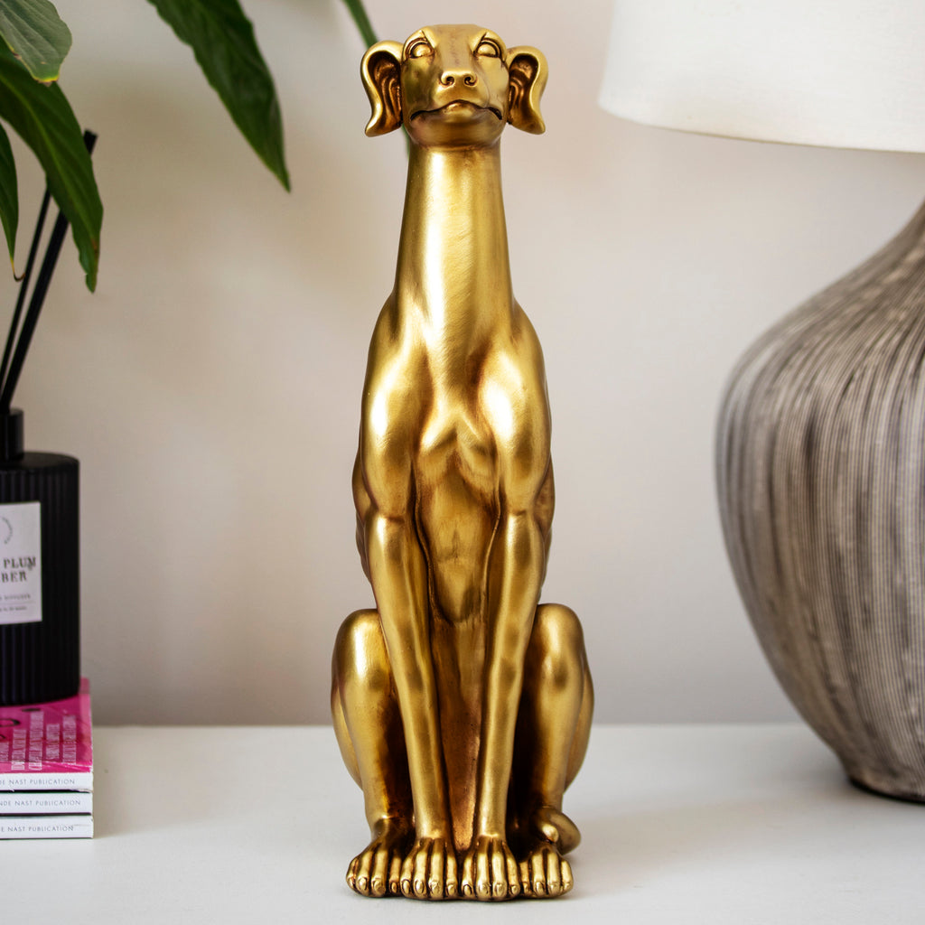 Golden Sitting Greyhound Dog Ornament