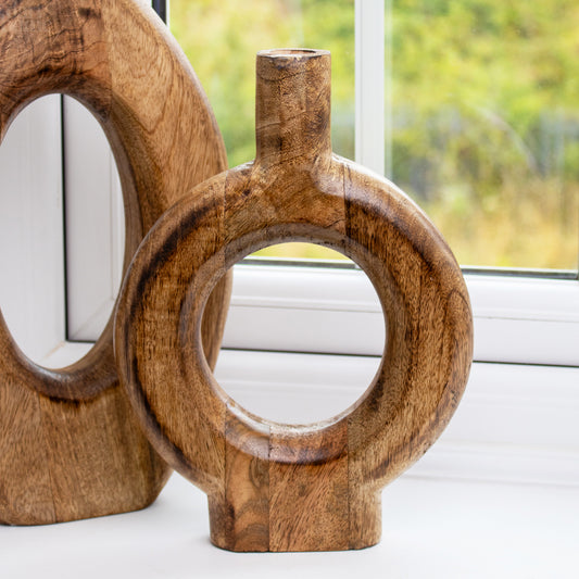 Mango Wood Round Donut Vase