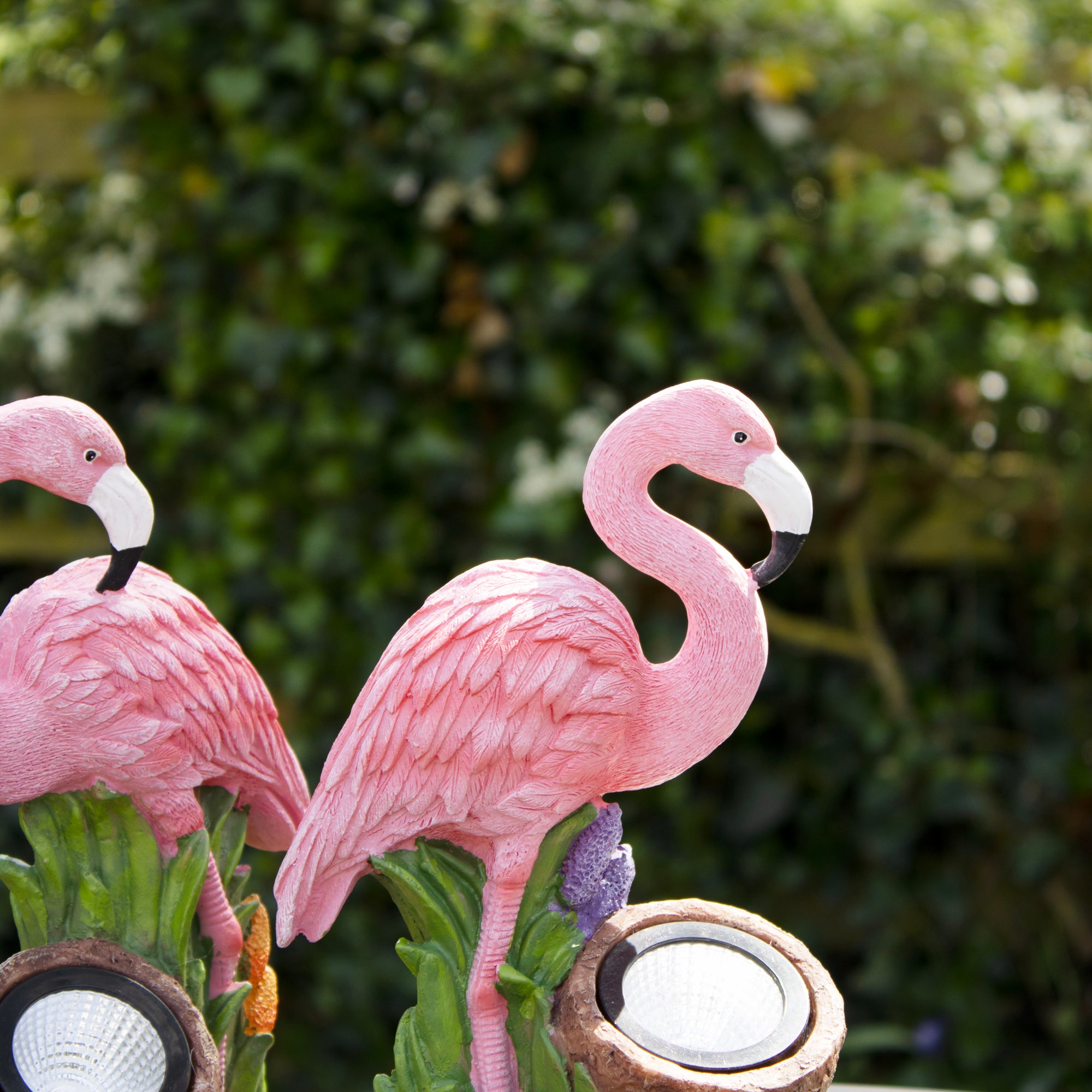 Set Of 2 Solar Light Up Flamingo Ornaments
