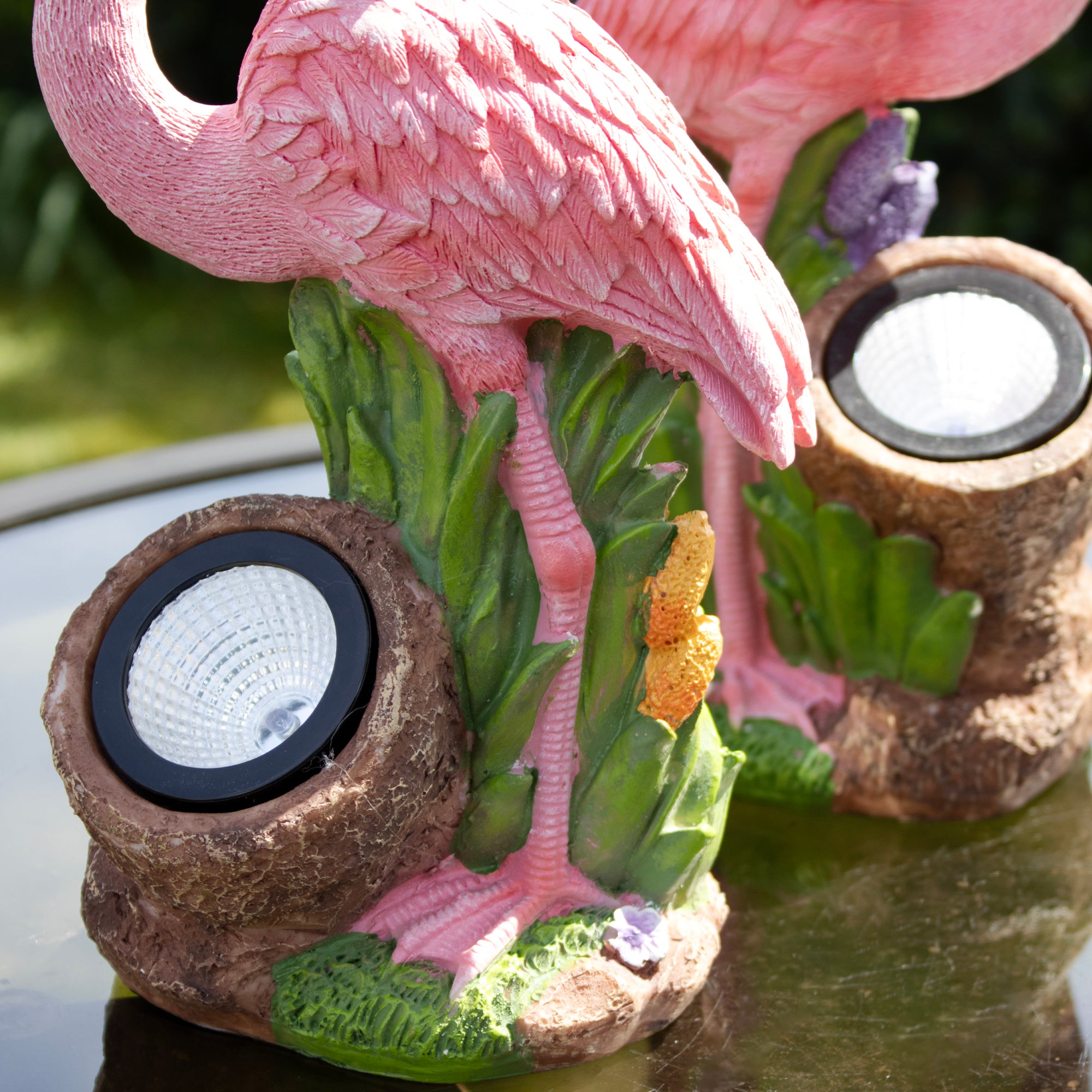 Set Of 2 Solar Light Up Flamingo Ornaments