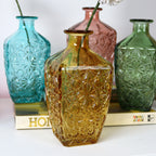 Set Of 4 Embossed Flower Coloured Bottles