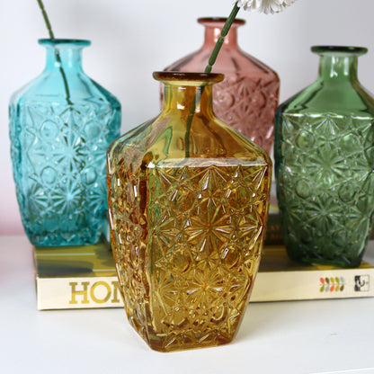 Set Of 4 Embossed Flower Coloured Bottles