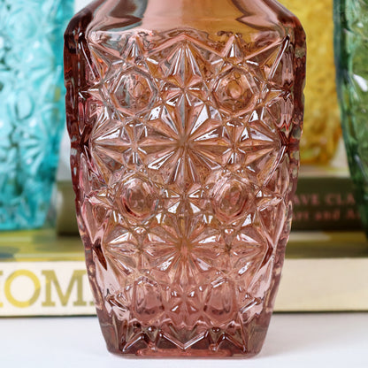 Set Of 4 Embossed Flower Coloured Bottles