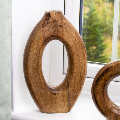 Mango Wood Oval Donut Vase