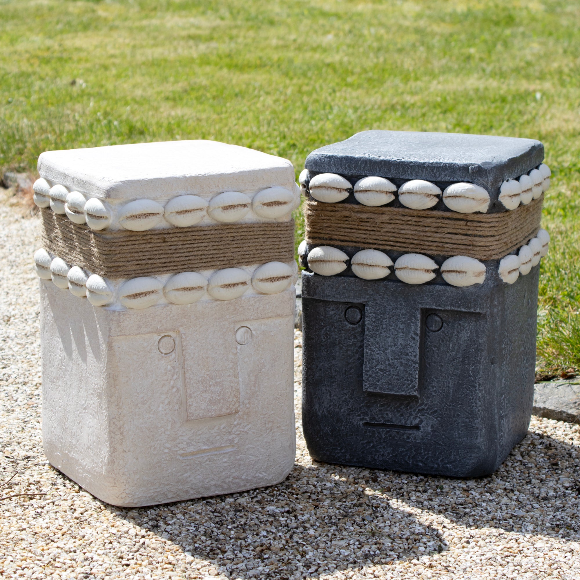 Set Of 2 Tribal Head Garden Statues
