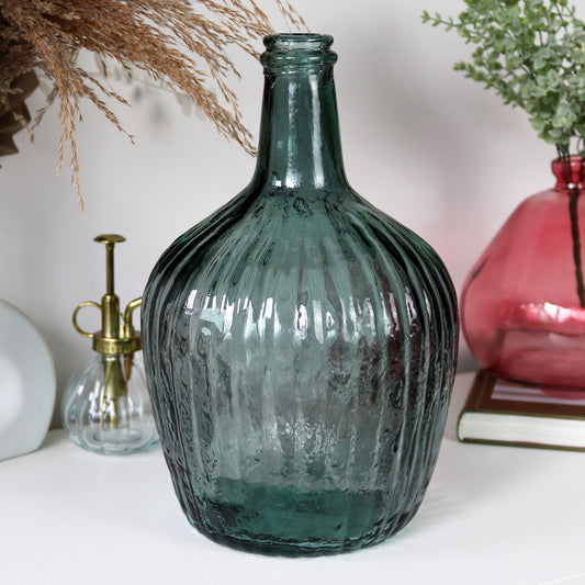 Recycled Glass Ribbed Blue Bottle Vase