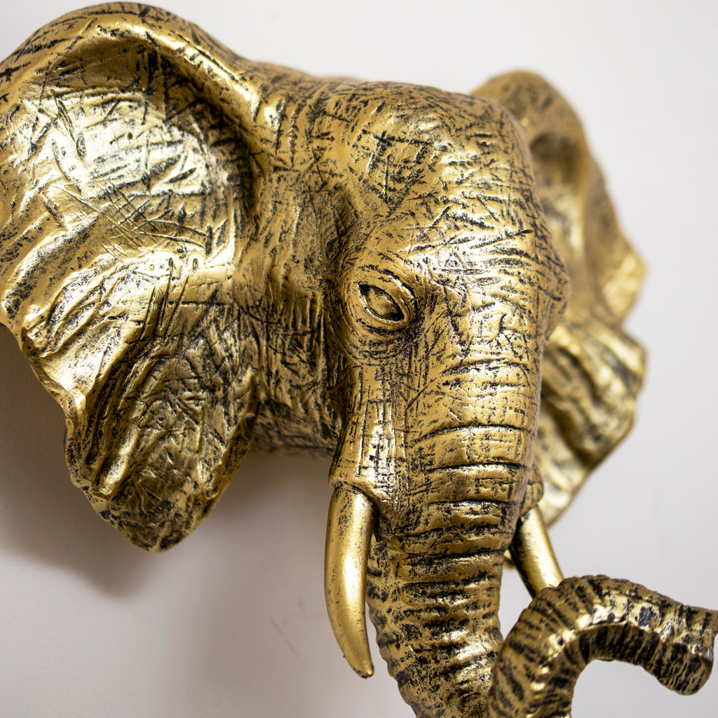 Antique Gold Elephant Head Wall Sculpture