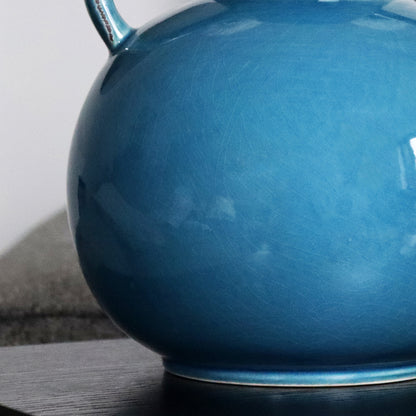 Wide Crackle Ceramic Vase With Handles