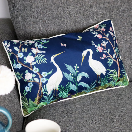 Blue Oriental Heron Cushion