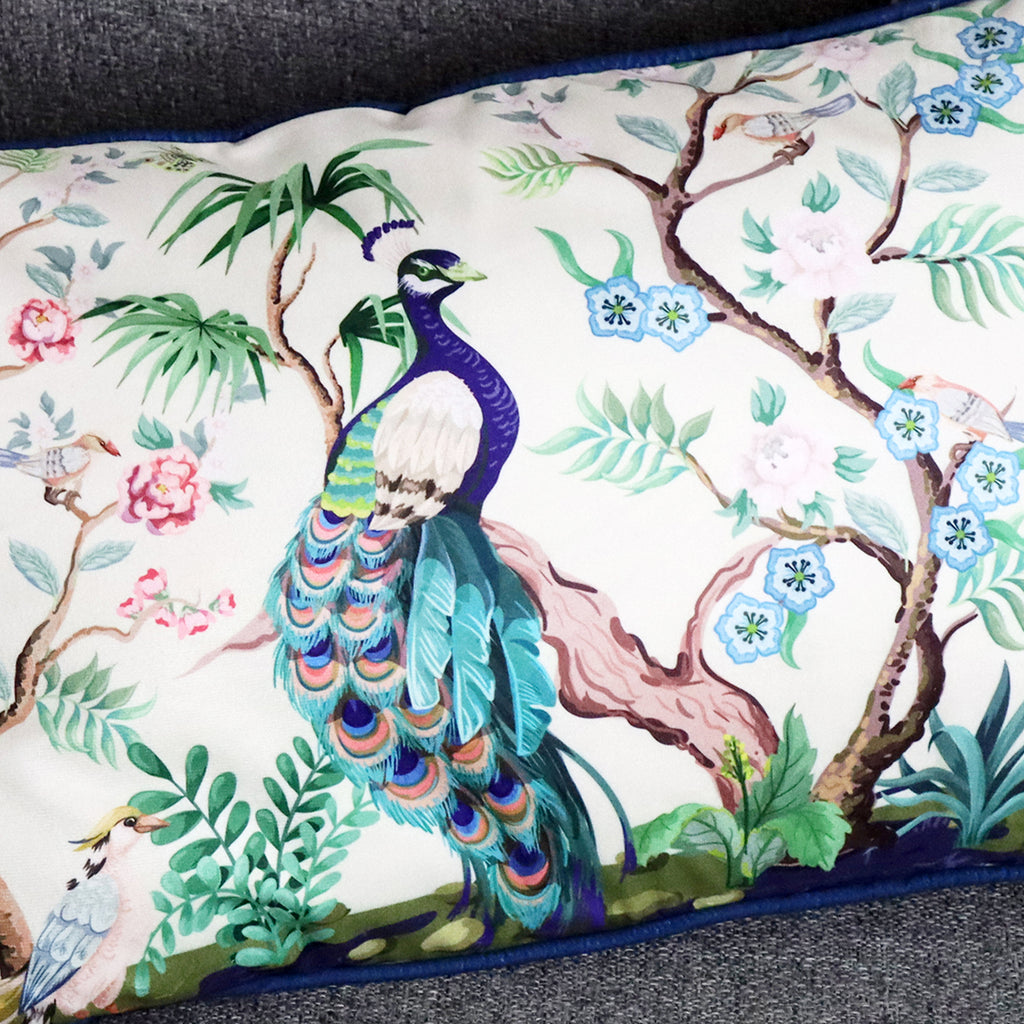 White Oriental Peacock Cushion