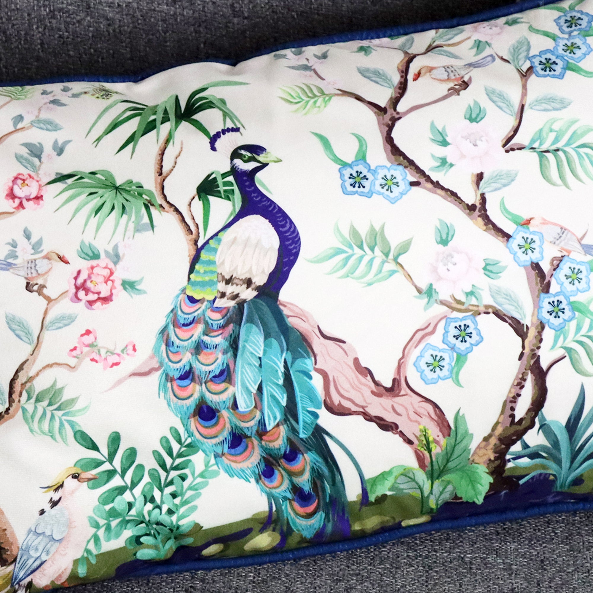 White Oriental Peacock Cushion