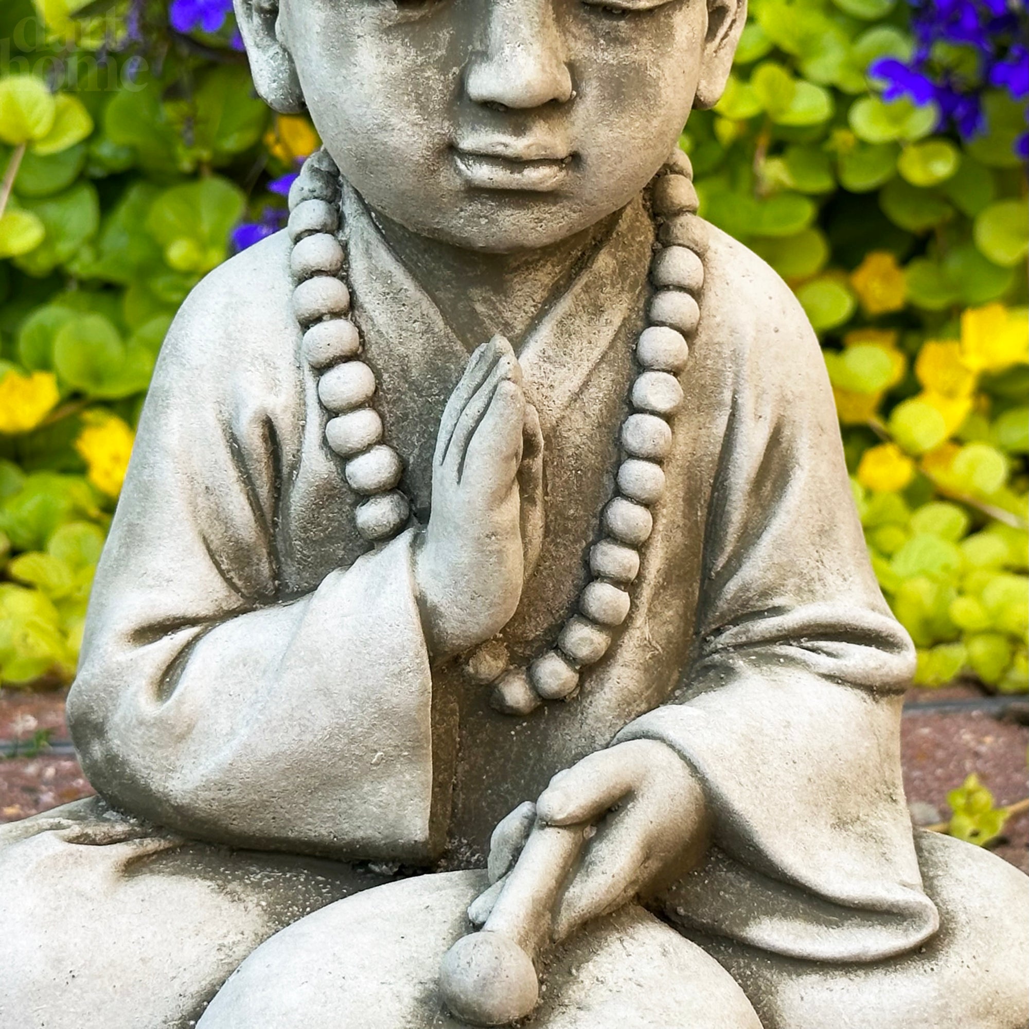 Stone Drummer Monk Sculpture