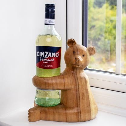 Wooden Teddy Bear Wine Bottle Holder