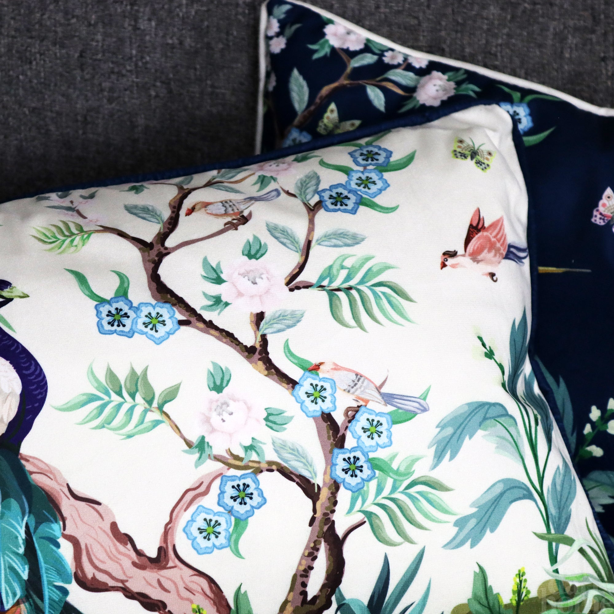 White Oriental Peacock Cushion