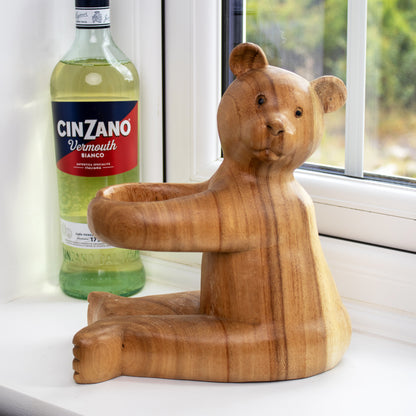 Wooden Teddy Bear Wine Bottle Holder