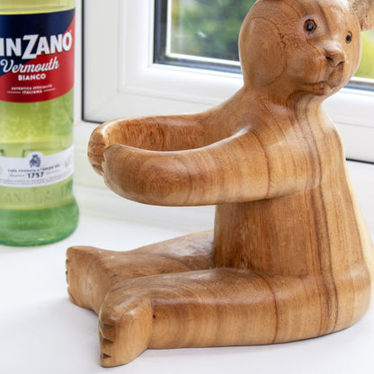 Wooden Teddy Bear Wine Bottle Holder