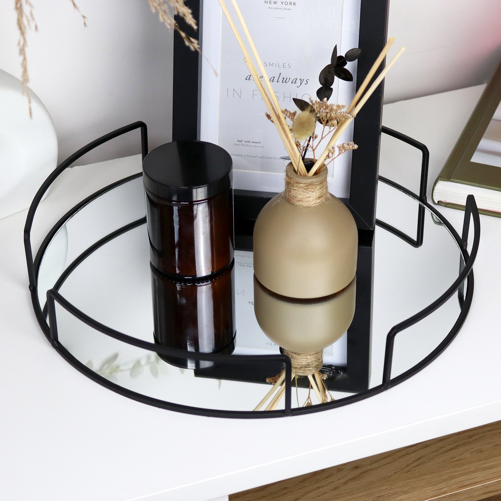 Black Round Mirror Tray 33x33cm