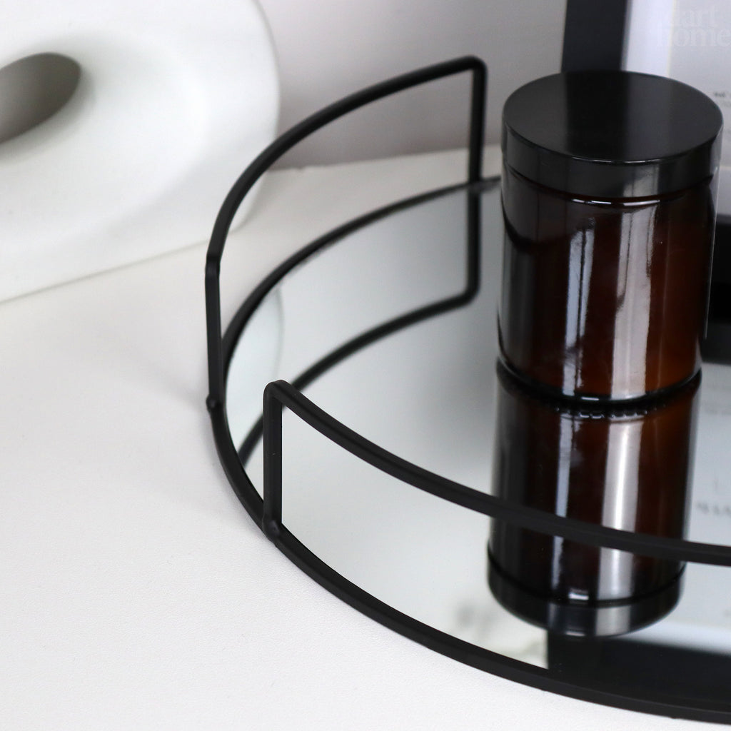 Black Round Mirror Tray 33x33cm