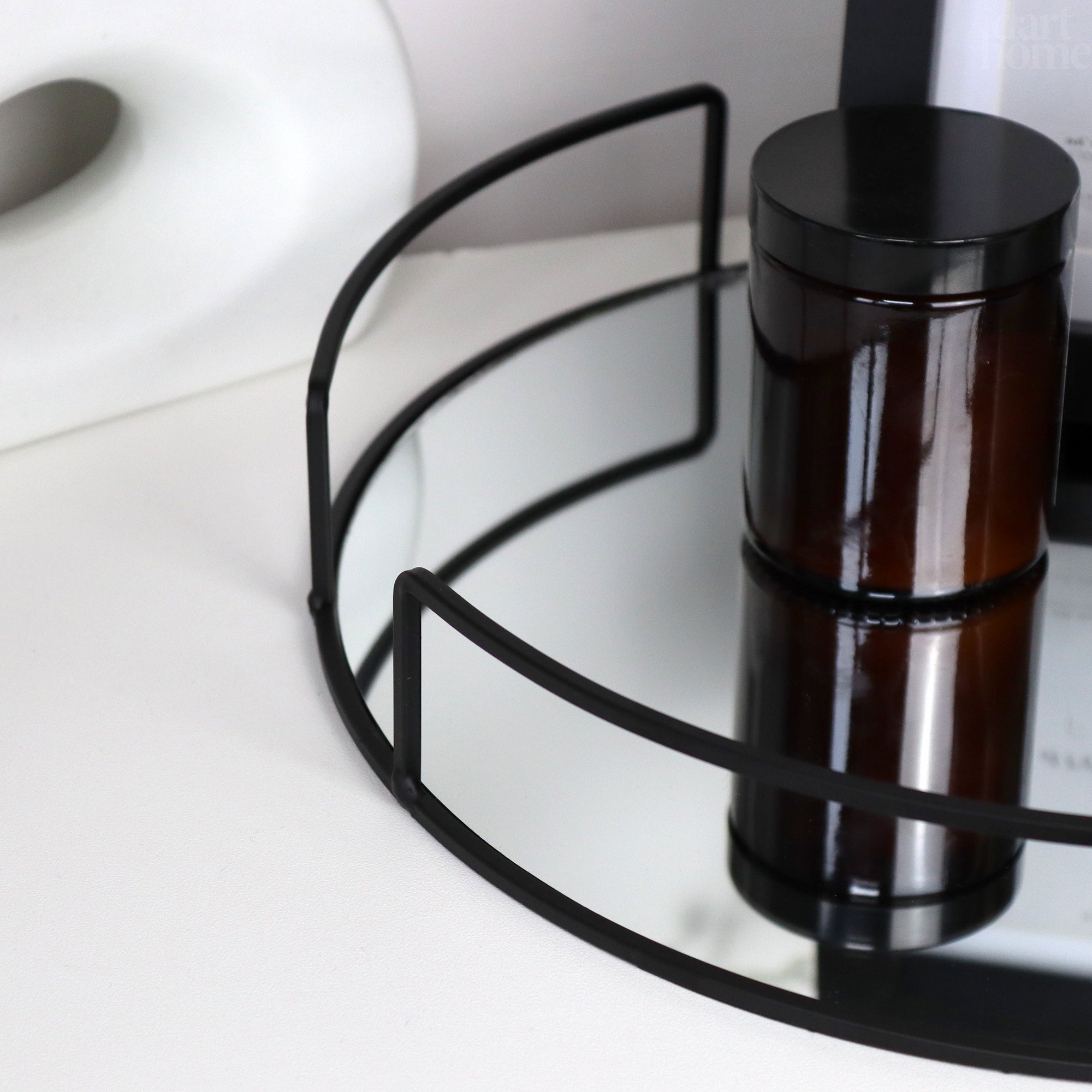 Black Round Mirror Tray 33x33cm