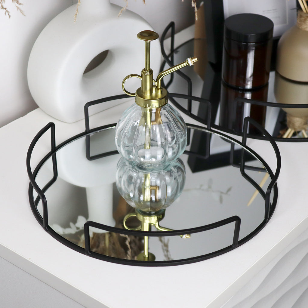 Black Round Mirror Tray 28x28cm
