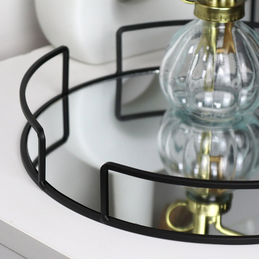 Black Round Mirror Tray 28x28cm