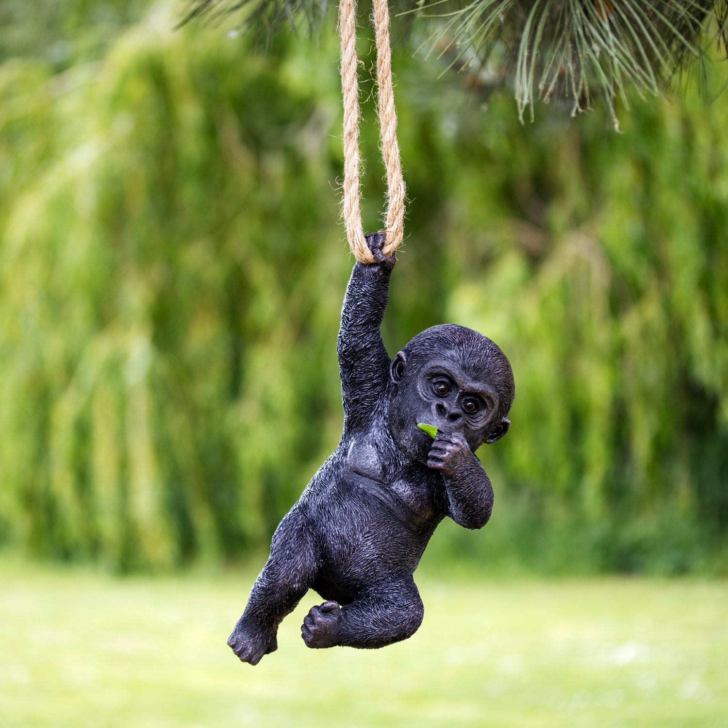 Hanging Baby Gorilla On Rope Garden Ornament