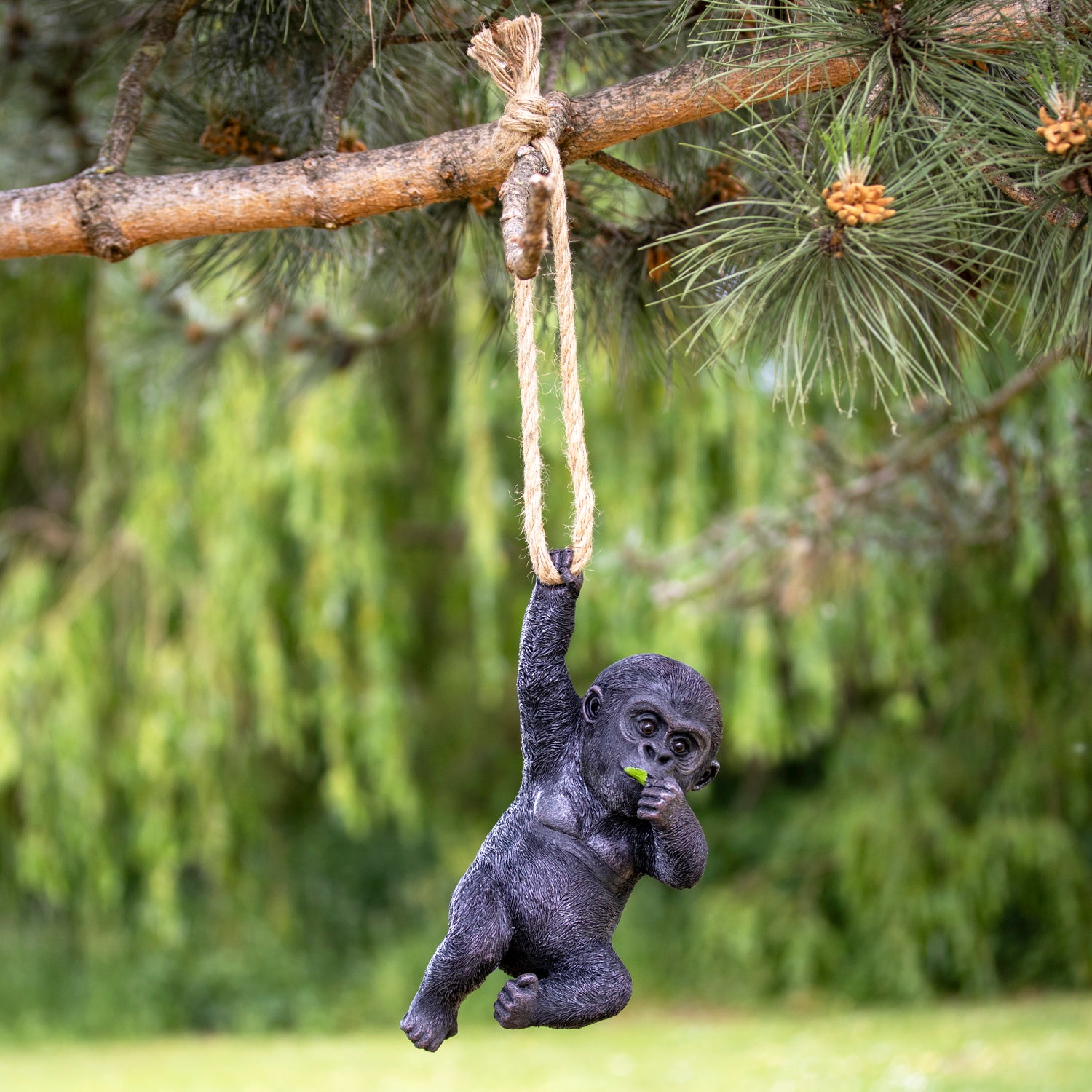 Hanging Baby Gorilla On Rope Garden Ornament
