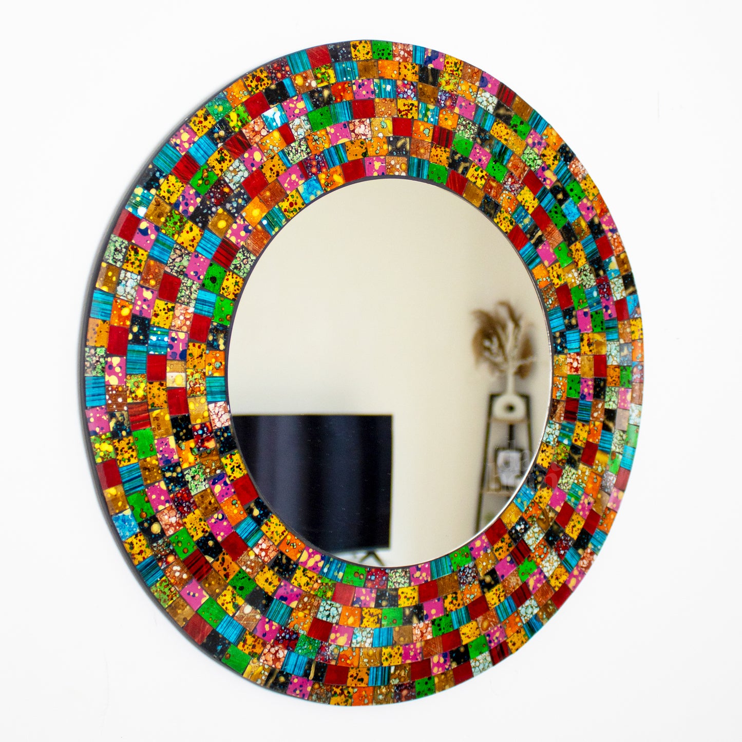 Rainbow Paint Splatter Mosaic Wall Mirror