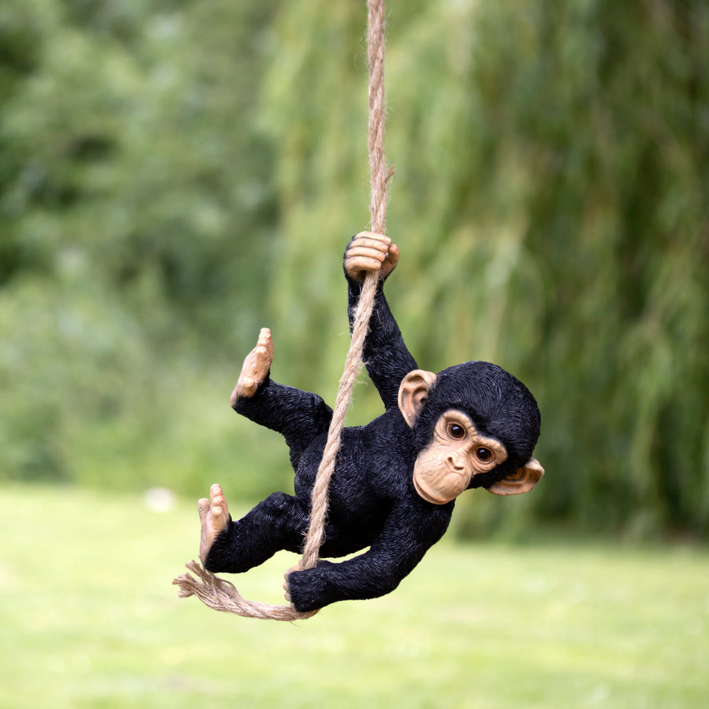 Black Swinging Monkey Garden Sculpture