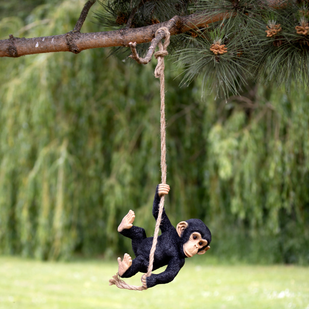 Black Swinging Monkey Garden Sculpture