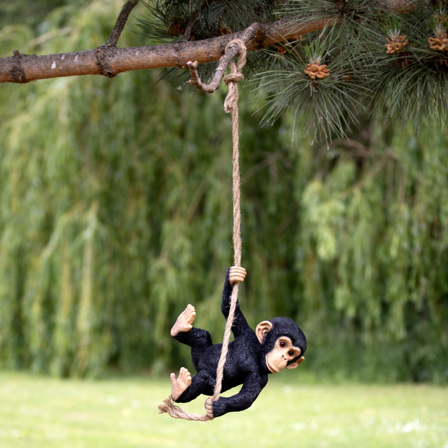 Black Swinging Monkey Garden Sculpture