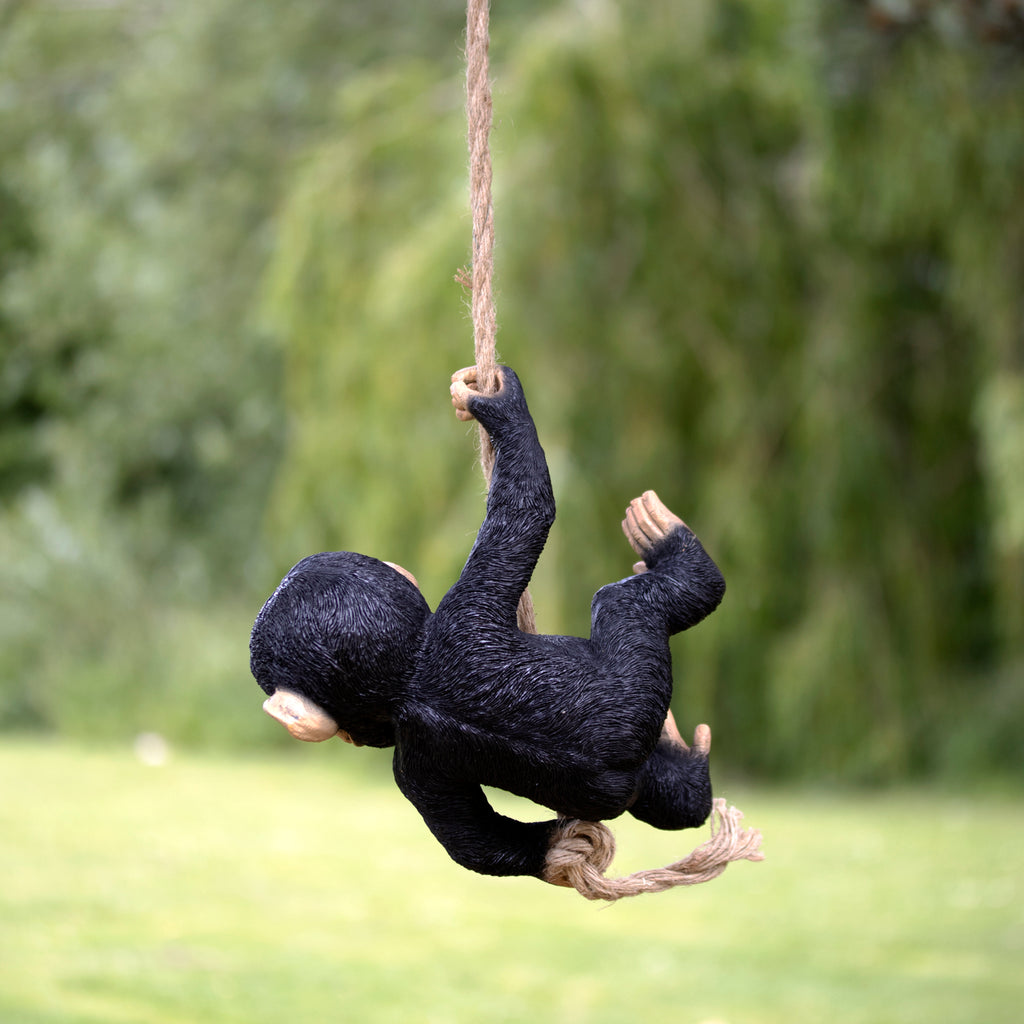 Black Swinging Monkey Garden Sculpture
