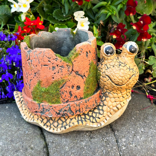 Cement Snail Planter With Clay Pipe Shell