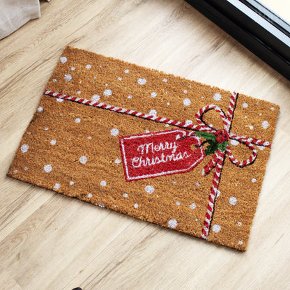 Merry Christmas Gift Tag Coir Doormat