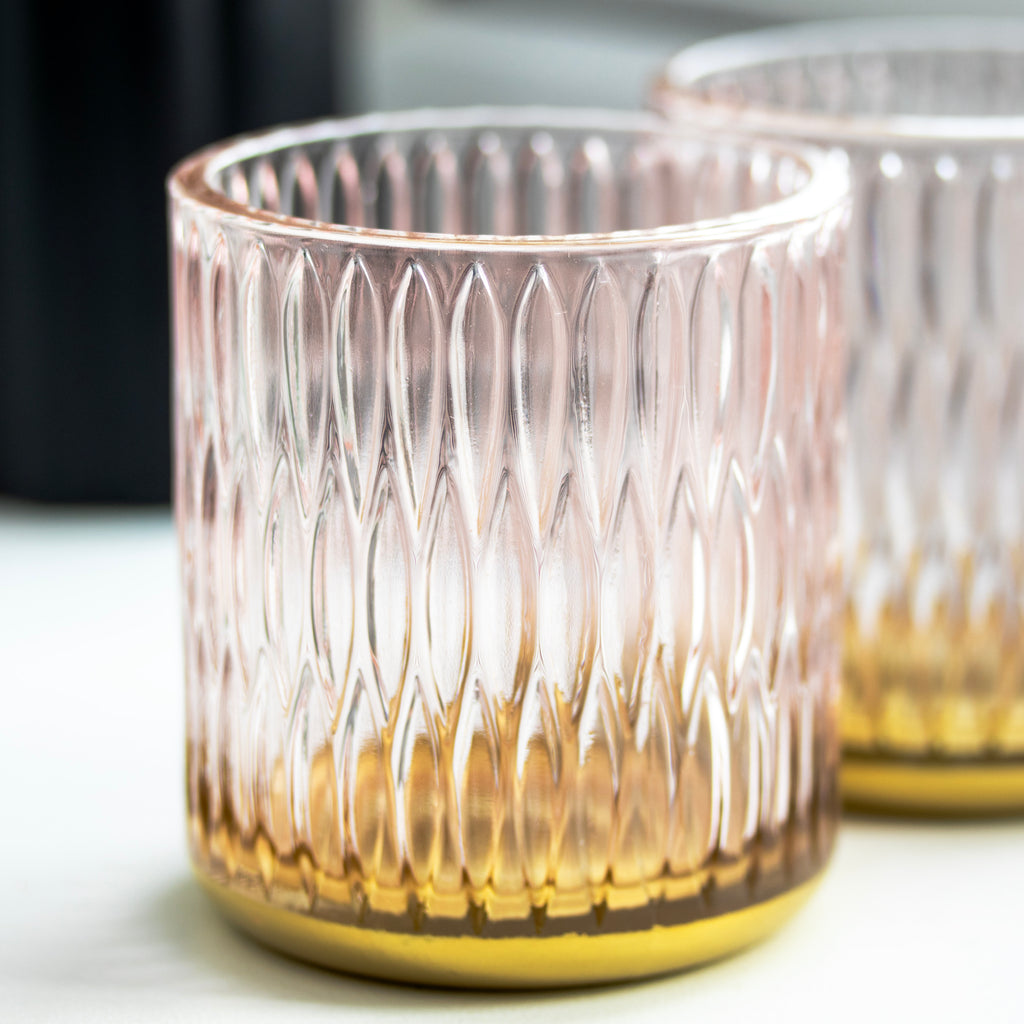 Set Of 2 Pink Diamond Glass Tealight Holders